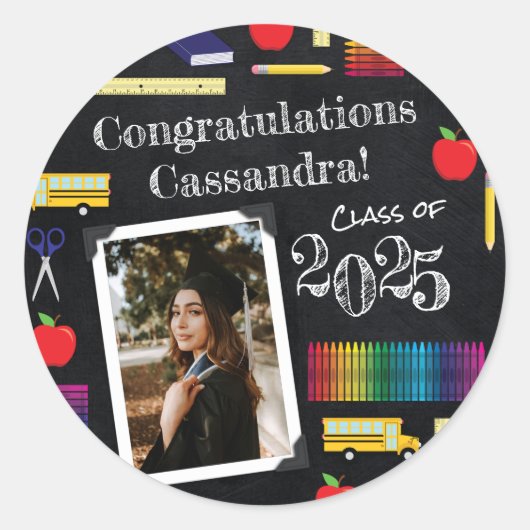 Afstuderen leerlingenonderricht in Chalkboard Ronde Sticker (Voorkant)