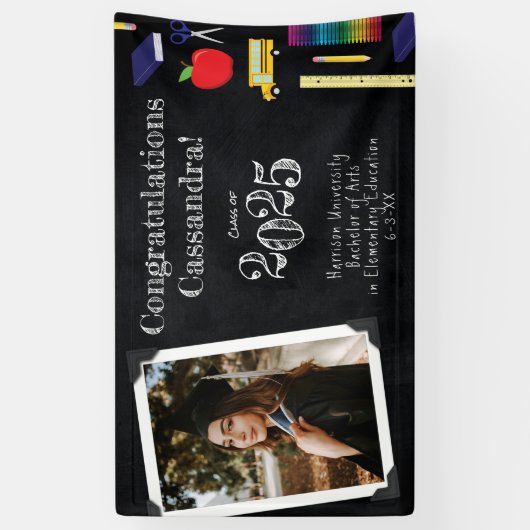 Afstuderen leerlingenonderricht in Chalkboard Spandoek (Verticaal)