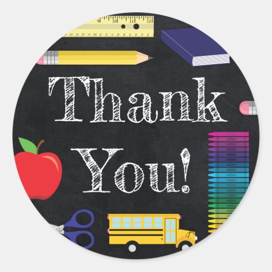 Afstuderen leerlingenonderwijs kalkboard bedankt ronde sticker (Voorkant)