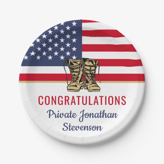 Afstuderen Leger Boot Camp Patriottisch Papieren Bordje (Voorkant)