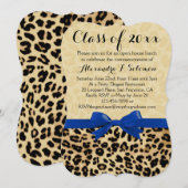 Afstuderen Leopard Blue Bow/Party Invitation Kaart (Voorkant / Achterkant)