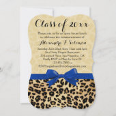 Afstuderen Leopard Blue Bow/Party Invitation Kaart (Voorkant)