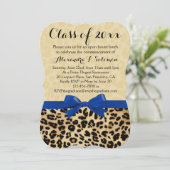 Afstuderen Leopard Blue Bow/Party Invitation Kaart (Staand voorkant)