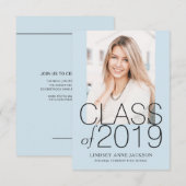 Afstuderen Licht Blauw Gestapelde tekstfoto Uitnod Aankondiging (Voorkant / Achterkant)