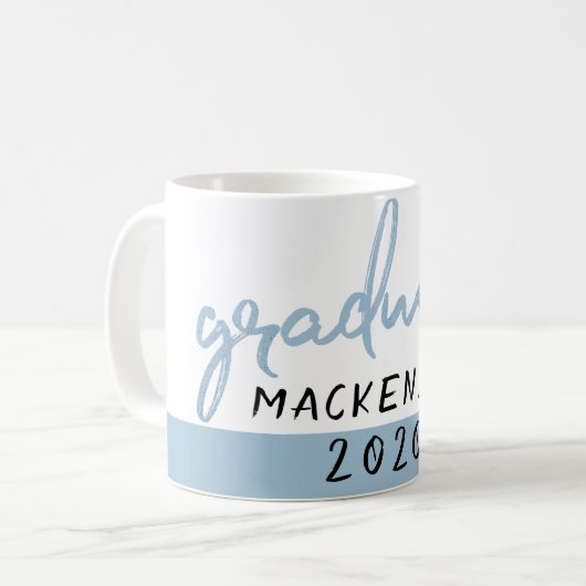 Afstuderen Lichtblauw | Robin Egg Brush Script Koffiemok (Voorkant links)