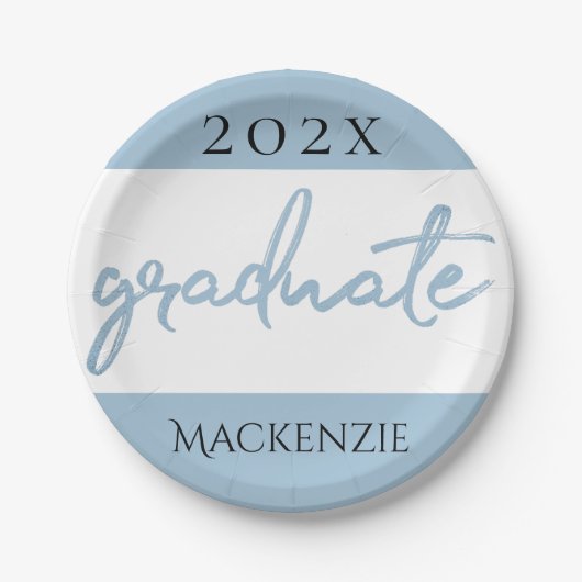 Afstuderen Lichtblauw Script | Robin Egg Brush Papieren Bordje (Voorkant)