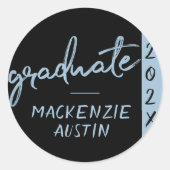 Afstuderen Lichtblauw Script | Robin Egg Brush Ronde Sticker (Voorkant)