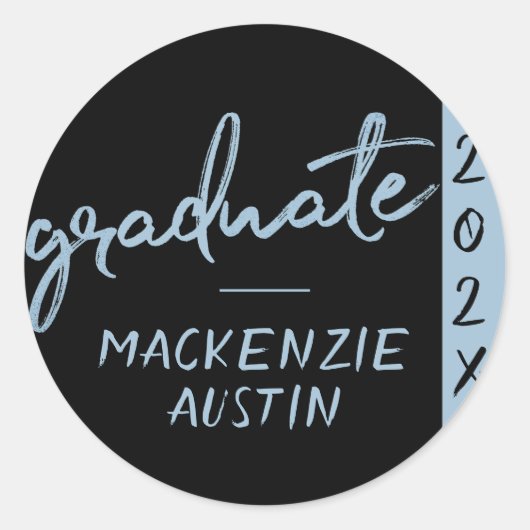 Afstuderen Lichtblauw Script | Robin Egg Brush Ronde Sticker (Voorkant)
