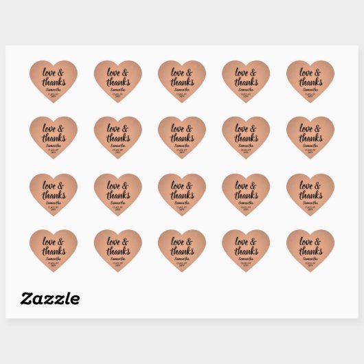 Afstuderen Liefde & Bedankt Elegante Faux Copper F Hart Sticker (Vel)