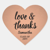 Afstuderen Liefde & Bedankt Elegante Faux Copper F Hart Sticker (Voorkant)