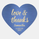 Afstuderen Liefde & Bedankt Geborsteld Blauw & Gou Hart Sticker (Voorkant)