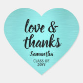 Afstuderen Liefde & Bedankt Geborsteld Blauwgroen  Hart Sticker (Voorkant)