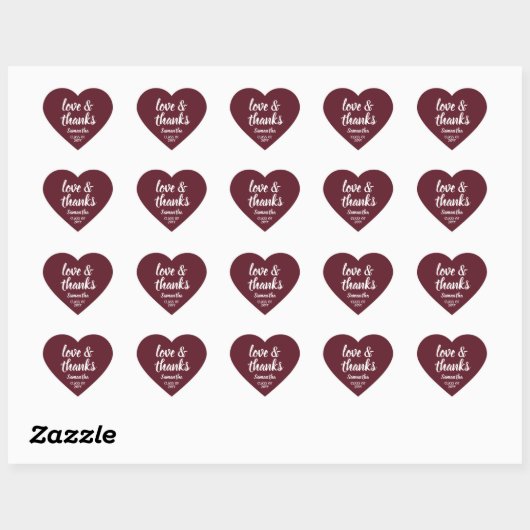 Afstuderen Liefde & Bedankt Maroon & Wit Elegant Hart Sticker (Vel)
