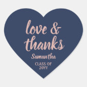 Afstuderen Liefde & Bedankt Navy Blauw & Roze Eleg Hart Sticker (Voorkant)