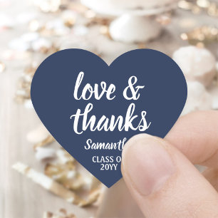 Afstuderen Liefde & Bedankt Navy Blauw & Wit Elega Hart Sticker