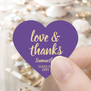 Afstuderen Liefde & Bedankt Paarse & Gouden Elegan Hart Sticker
