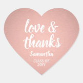 Afstuderen Liefde & Bedankt Roze Rose Goud Faux Fo Hart Sticker (Voorkant)