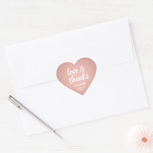 Afstuderen Liefde & Bedankt Roze Rose Goud Faux Fo Hart Sticker (Envelop)