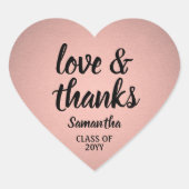 Afstuderen Liefde & Bedankt Roze & Zwart Faux Foli Hart Sticker (Voorkant)