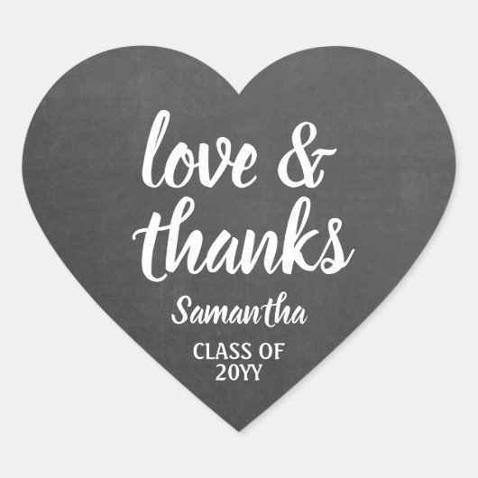 Afstuderen Liefde & Bedankt Script Faux krijtbord Hart Sticker (Voorkant)