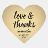 Afstuderen Liefde & Bedankt Zwart & Goud Faux Foli Hart Sticker (Voorkant)