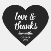 Afstuderen Liefde & Bedankt Zwart & Wit Elegant Hart Sticker (Voorkant)