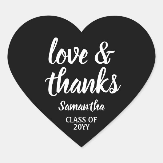 Afstuderen Liefde & Bedankt Zwart & Wit Elegant Hart Sticker (Voorkant)