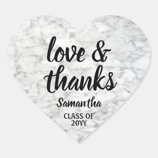 Afstuderen Liefde & Bedankt Zwart & Wit Faux Marme Hart Sticker (Voorkant)