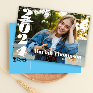 Afstuderen Light Blue Photo Class of 2023 QR Kaart