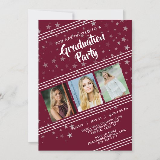 Afstuderen, lijnen en sterren | bewerkbare kleur | kaart (Achterkant)