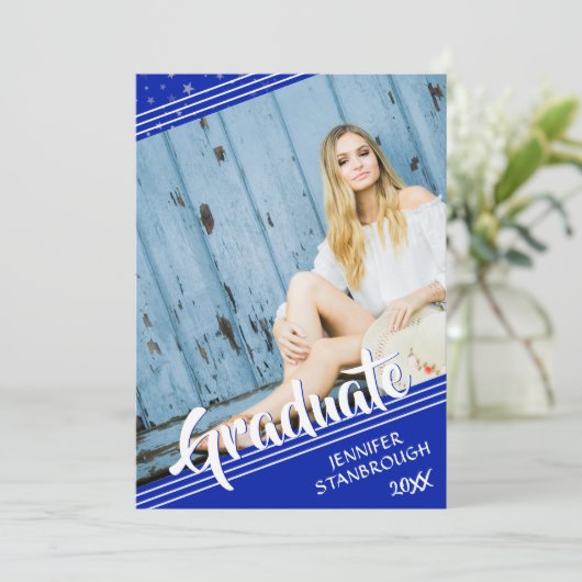 Afstuderen, lijnen en sterren | Royal Blue en Whit Kaart (Staand voorkant)