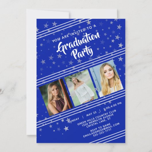 Afstuderen, lijnen en sterren | Royal Blue en Whit Kaart (Achterkant)