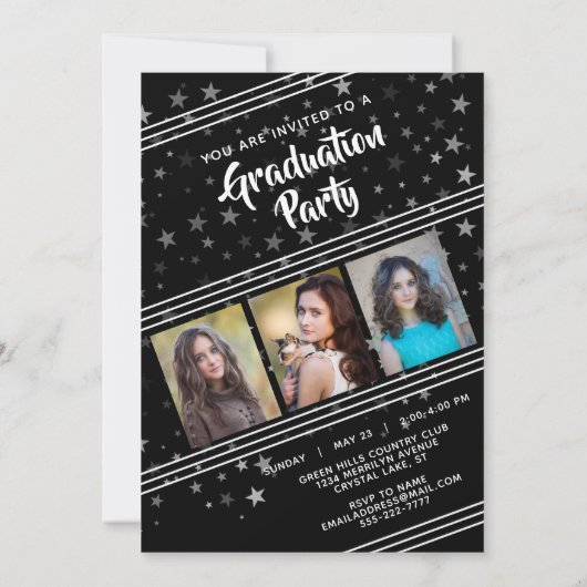 Afstuderen, lijnen en sterren | Zwart & Wit | 4-Fo Kaart (Achterkant)