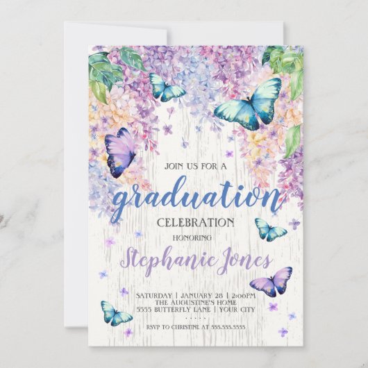 Afstuderen Lilacs en Butterfly Invitation Kaart (Voorkant)