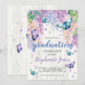 Afstuderen Lilacs en Butterfly Invitation Kaart (Voorkant / Achterkant)