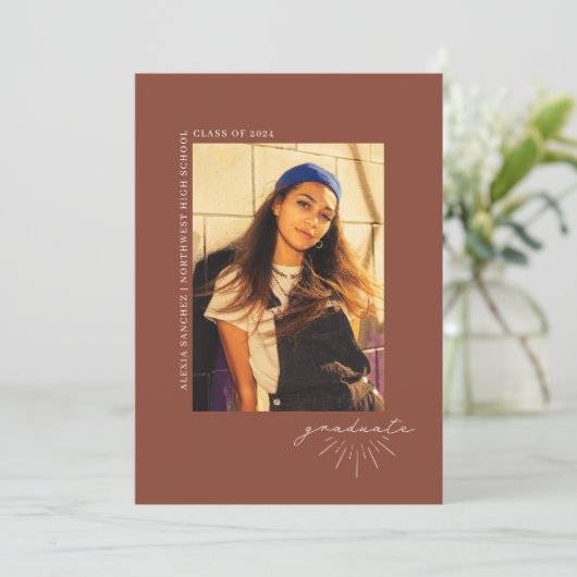 Afstuderen Line Art Terracotta Afstuderen Foto Aankondiging (Staand voorkant)