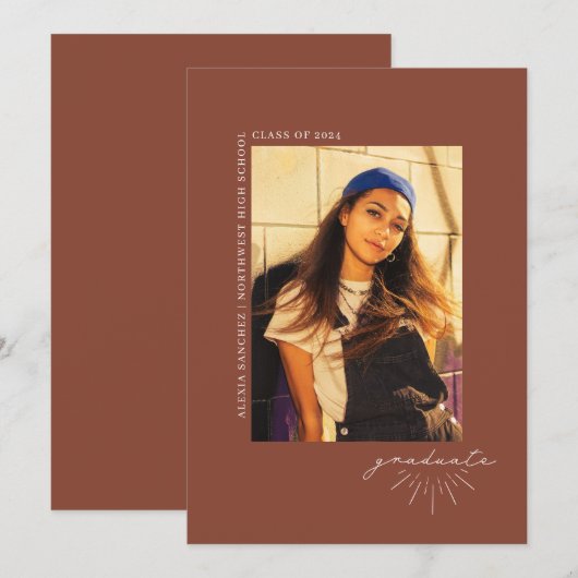 Afstuderen Line Art Terracotta Afstuderen Foto Aankondiging (Voorkant / Achterkant)