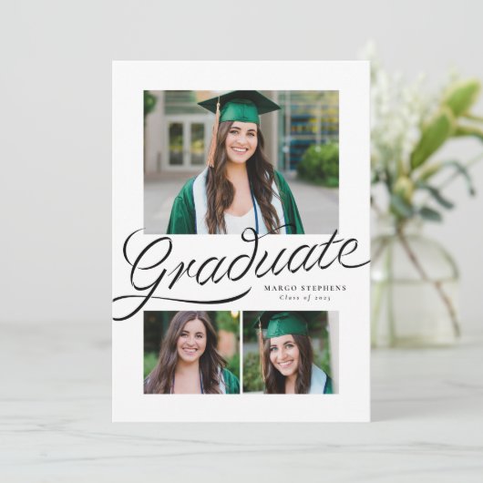 Afstuderen lint script drie foto afstuderen aankondiging (Staand voorkant)