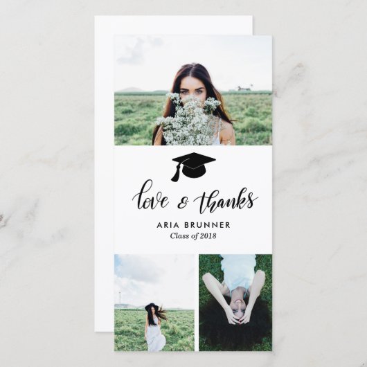 Afstuderen Love & Bedankt Three Photo Modern Aankondiging (Voorkant / Achterkant)