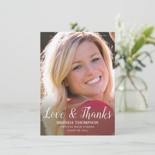 Afstuderen Love & Bedankt White Script Photo (Staand voorkant)