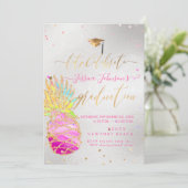 Afstuderen Luau, ananas Glittering, Roze Kaart (Staand voorkant)