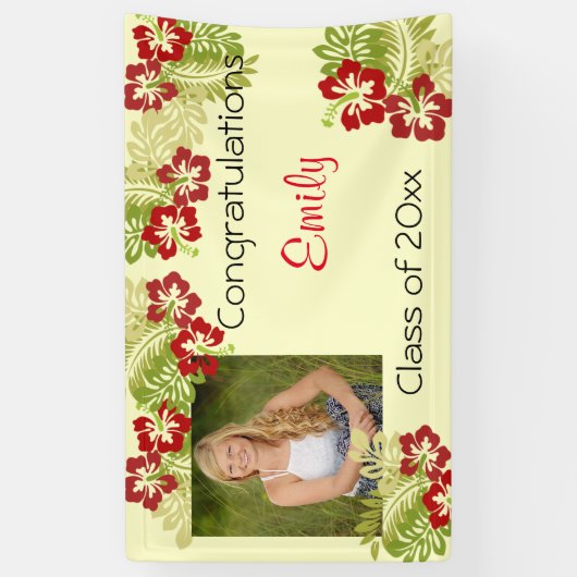 Afstuderen, Luau, Hibiscus, Aangepast Spandoek (Verticaal)