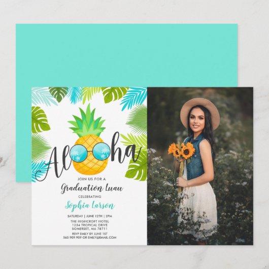 Afstuderen Luau Party Invitation Pananapple Afstud Kaart (Voorkant / Achterkant)