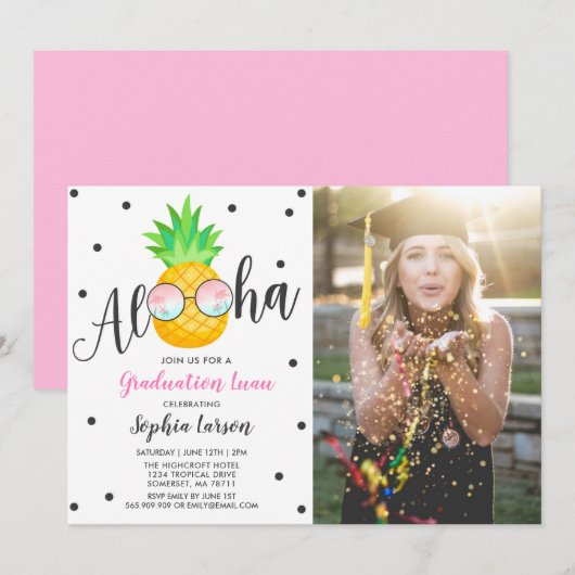 Afstuderen Luau Party Invitation Pananapple Afstud Kaart (Voorkant / Achterkant)