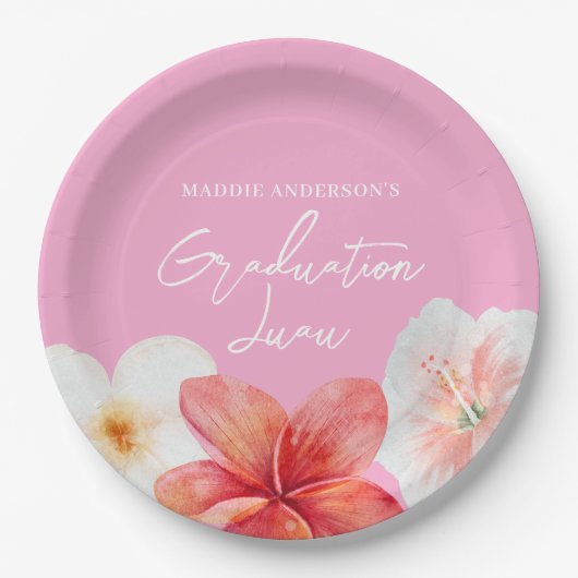 Afstuderen Luau Tropical Flower Paper Bord (Voorkant)