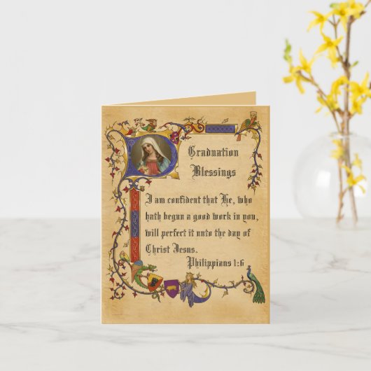 Afstuderen Maagd Maria Decoratieve Grens Kaart (Gele Bloem)