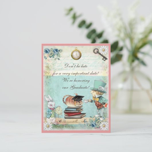 Afstuderen Mad Hatter Tea Party Kaart (Staand voorkant)