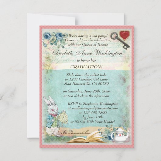 Afstuderen Mad Hatter Tea Party Kaart (Achterkant)