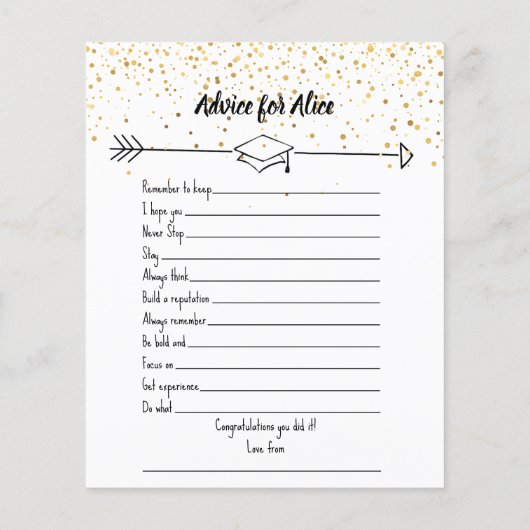Afstuderen Mad Libs & Advies gouden confetti Flyer (Achterkant)