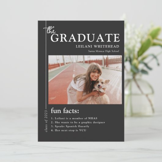 Afstuderen Magazine Fun Facts Soft Black Aankondiging (Staand voorkant)